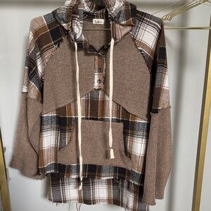 Pol  Brown Plaid Patchwork hoodie